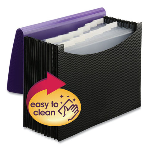 12-pocket Poly Expanding File, 0.88" Expansion, 12 Sections, Cord/hook Closure, 1/6-cut Tabs, Letter Size, Black/purple