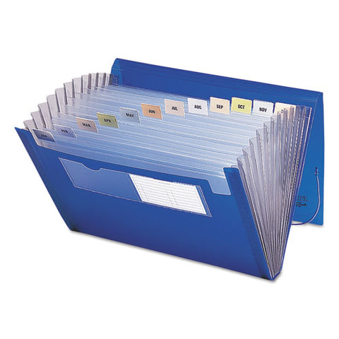 Expanding File With Color Tab Inserts, 9" Expansion, 12 Sections, Elastic Cord Closure, 1/12-cut Tabs, Letter Size, Blue