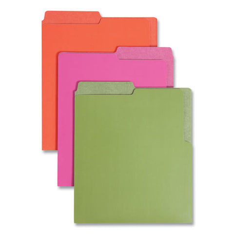 Organized Up Heavyweight Vertical File Folders, 1/2-cut Tabs, Letter Size, Assorted: Fuchsia/orange/peridot Green, 6/pack