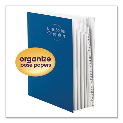 Deluxe Expandable Indexed Desk File/sorter, 31 Dividers, Date Index, Letter Size, Dark Blue Cover