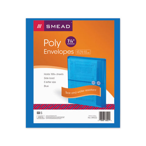 Poly String And Button Interoffice Envelopes, Open-side (horizontal), 9.75 X 11.63, Transparent Blue, 5/pack