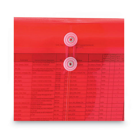 Poly String And Button Interoffice Envelopes, Open-side (horizontal), 9.75 X 11.63, Transparent Red, 5/pack