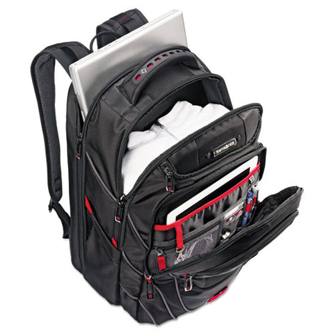 Tectonic Pft Backpack, Fits Devices Up To 17", Ballistic Nylon, 13 X 9 X 19, Black/red