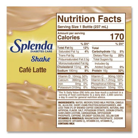 Diabetes Care Sugar-free Shake, Cafe Latte, 8 Oz Bottle, 24/carton