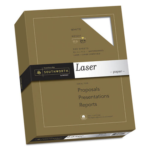 25% Cotton Laser Paper, 95 Bright, 24 Lb Bond Weight, 8.5 X 11, White, 500/ream