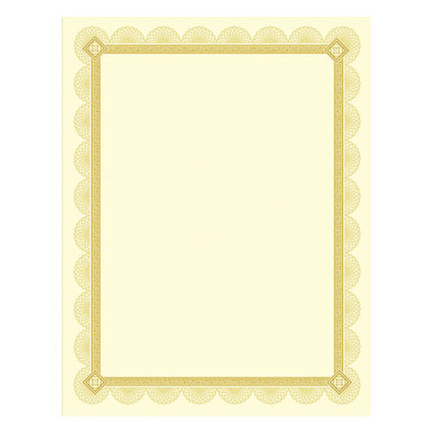 Premium Certificates, 8.5 X 11, Ivory/gold With Spiro Gold Foil Border,15/pack