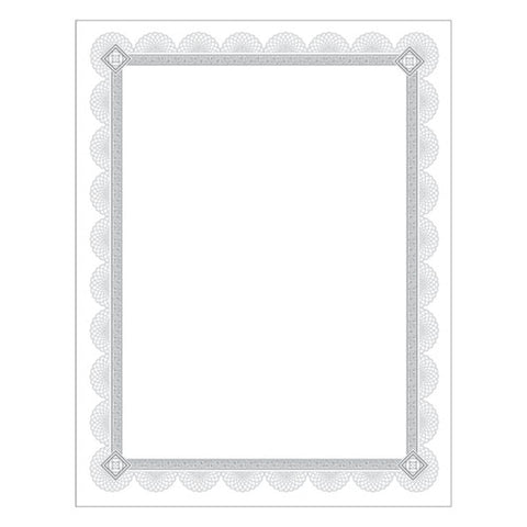 Premium Certificates, 8.5 X 11, White/silver With Spiro Silver Foil Border,15/pack