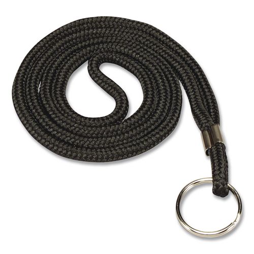 Rope Lanyard, Metal Ring Fastener, 36" Long, Black