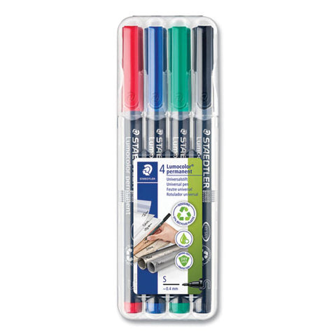 Lumocolor Porous Point Pen, Stick, Extra-fine 0.4 Mm, Assorted Ink And Barrel Colors, 4/pack