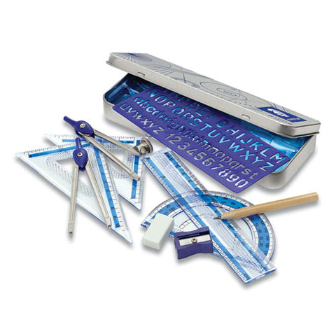 Xcellence Mathematical Instrument Set, Plastic, Clear/blue