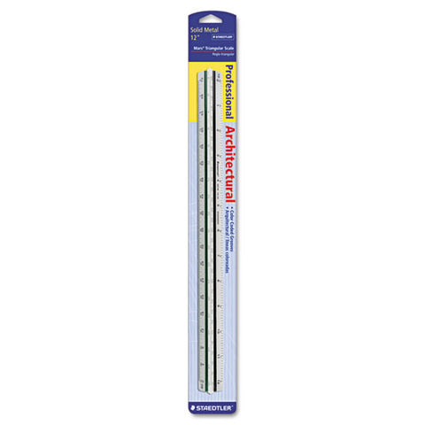 Triangular Scale For Architects, Color-coded Grooves, 12" Long, Plastic, White, Blister Pack