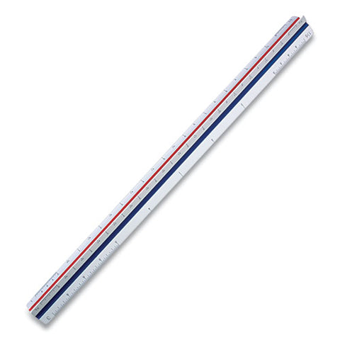 Triangular Scale Plastic Engineers Ruler, 12" Long, White With Colored Grooves