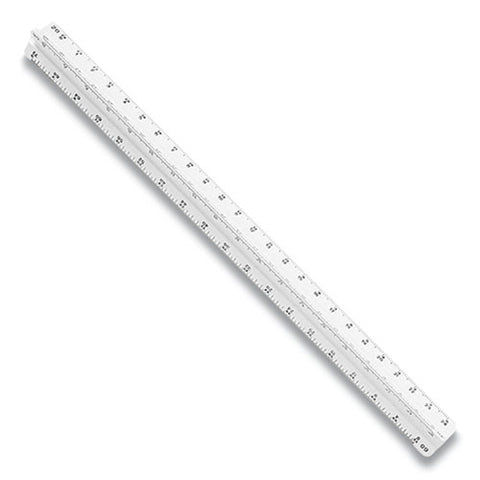 Triangular Scale Plastic Architects Ruler, 12" Long, Plastic, White