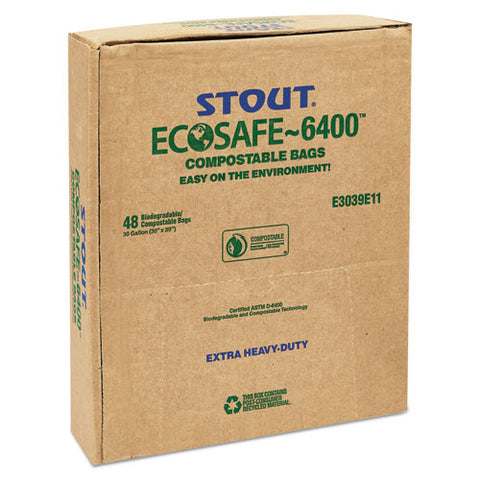 Ecosafe-6400 Bags, 30 Gal, 1.1 Mil, 30" X 39", Green, 48/box