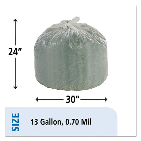 Controlled Life-cycle Plastic Trash Bags, 13 Gal, 0.7 Mil, 24" X 30", White, 120/box