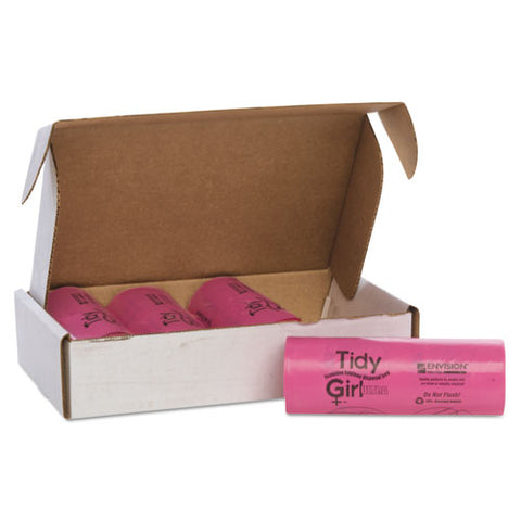 Feminine Hygiene Sanitary Disposal Bags, 4" X 4" X 10", Pink/black, 150 Bags/roll, 4 Rolls/carton