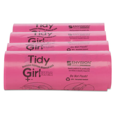 Feminine Hygiene Sanitary Disposal Bags, 4" X 4" X 10", Pink/black, 150 Bags/roll, 4 Rolls/carton