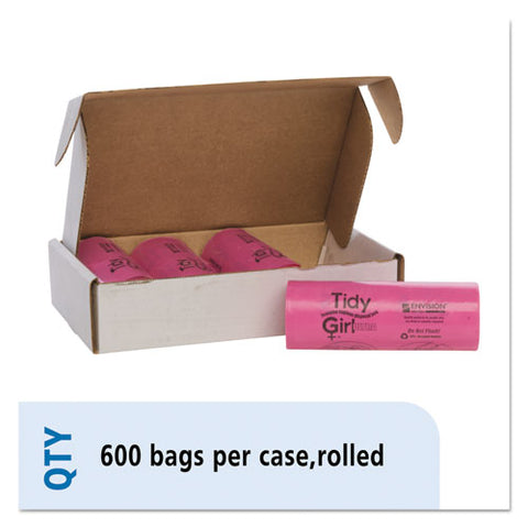 Feminine Hygiene Sanitary Disposal Bags, 4" X 4" X 10", Pink/black, 150 Bags/roll, 4 Rolls/carton