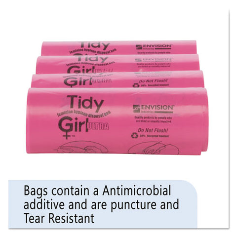 Feminine Hygiene Sanitary Disposal Bags, 4" X 4" X 10", Pink/black, 150 Bags/roll, 4 Rolls/carton