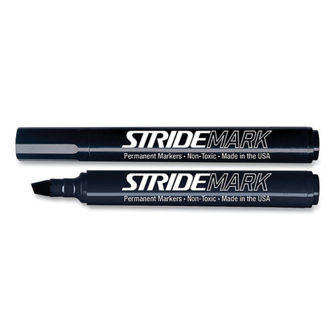 Stridemark Tank Permanent Marker, Broad Chisel Tip, Black, 12/pack