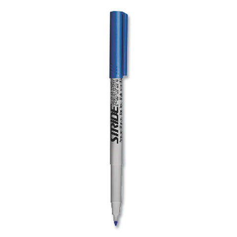 Stridemark Permanent Marker, Fine Bullet Tip, Blue, 12/pack