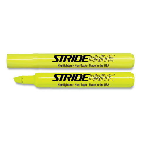 Stridebrite Tank Highlighter, Fluorescent Yellow Ink, Chisel Tip, Yellow Barrel, 12/box