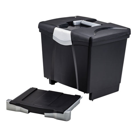 Portable File Box With Drawer, Letter Files, 14" X 11.25" X 14.5", Black