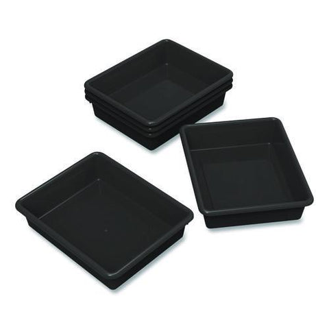 Storage Tray, Flat, 0.8 Gal, 10.65" X 10.65" X 2.96", Black, 5/pack