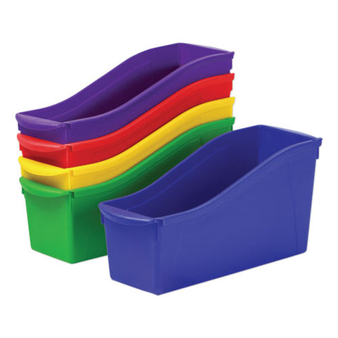 Interlocking Book Bins With Clear Label Pouches, 4.75" X 12.63" X 7", Assorted Colors, 5/pack