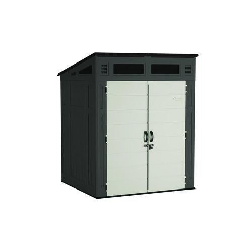 Modernist Storage Shed, 200 Cu Ft, 6 Ft 2.5" X 5 Ft 8.25" X 7 Ft 5.75", Peppercorn/black/passive