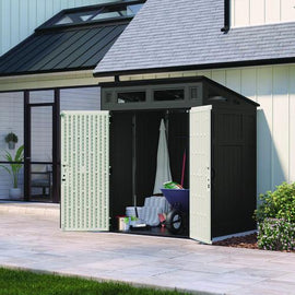 Modernist Storage Shed, 200 Cu Ft, 6 Ft 2.5" X 5 Ft 8.25" X 7 Ft 5.75", Peppercorn/black/passive