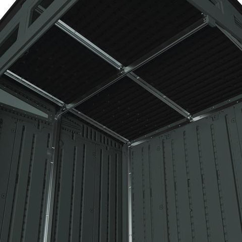 Modernist Storage Shed, 200 Cu Ft, 6 Ft 2.5" X 5 Ft 8.25" X 7 Ft 5.75", Peppercorn/black/passive