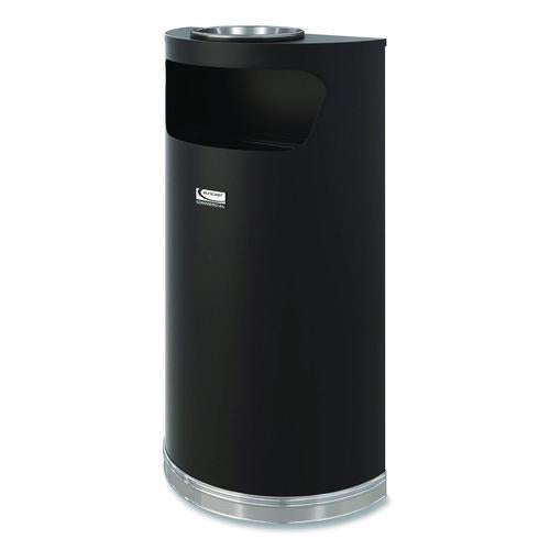 Half Round Metal Trash Can With Ashtray, 9 Gal, Steel, Black