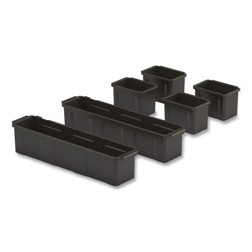 Customizable Bin System For Utility Carts, 2 Large Bins, 4 Small Bins, Black