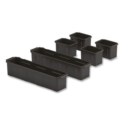 Customizable Bin System For Utility Carts, 2 Large Bins, 4 Small Bins, Black