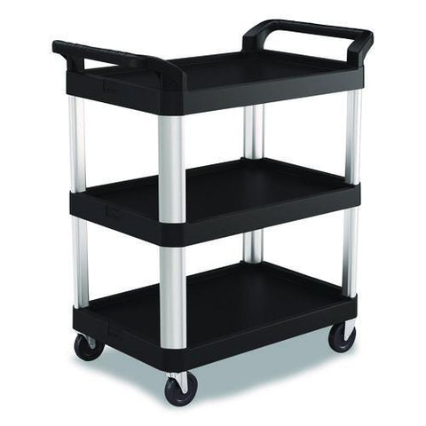 Three-shelf Service Cart, Metal/plastic, 3 Shelves, 300 Lb Capacity, 20" X 34" X 37.92", Black