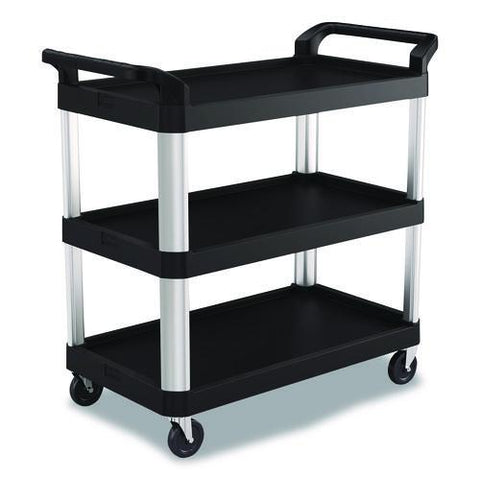 Three-shelf Service Cart, Metal/plastic, 3 Shelves, 300 Lb Capacity, 20" X 39.85" X 38.17", Black