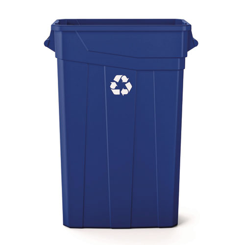 23 Gallon Resin Slim Recycling Trash Can, Plastic, Blue/white