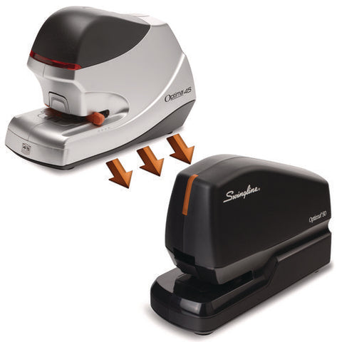 Optima 50 Electric Stapler, 50-sheet Capacity, Black/orange