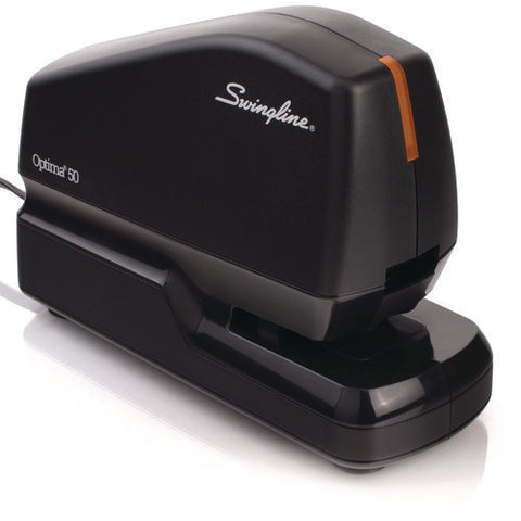 Optima 50 Electric Stapler, 50-sheet Capacity, Black/orange