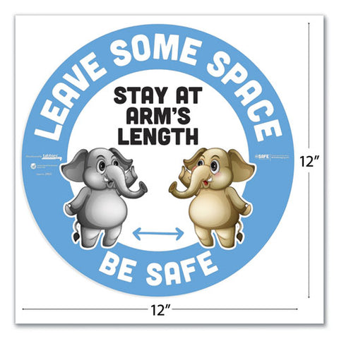 Besafe Messaging Education Floor Signs, Leave Some Space; Stay At Arms Length; Be Safe, 12" Dia, White/blue, 6/pack