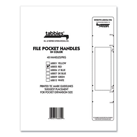 File Pocket Handles, 9.63 X 2, Red/white, 4/sheet, 12 Sheets/pack