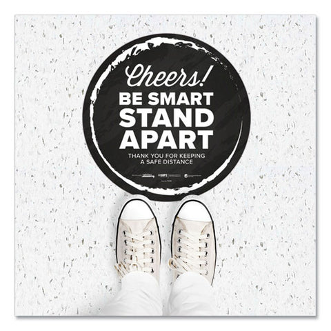 Besafe Messaging Floor Decals, Cheers;be Smart Stand Apart;thank You For Keeping A Safe Distance, 12" Dia, Black/white, 6/ct