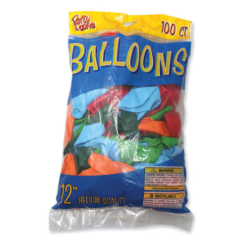 Party Loons Helium Quality Latex Balloons, Assorted Colors, 100/pack