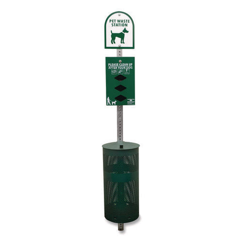 Dog Waste Station, 12 Gal, Open Top, Green/white