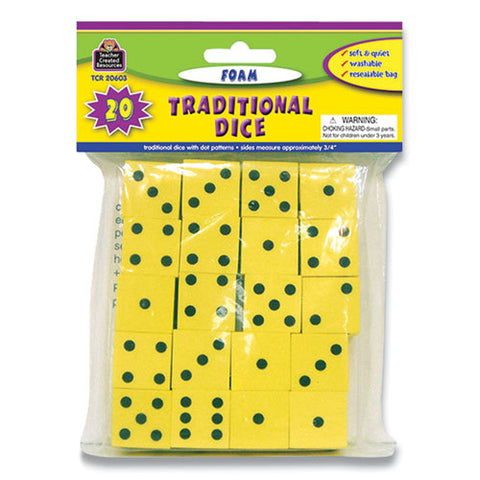 Traditional Foam Dice, Grades K-4, 20/pack