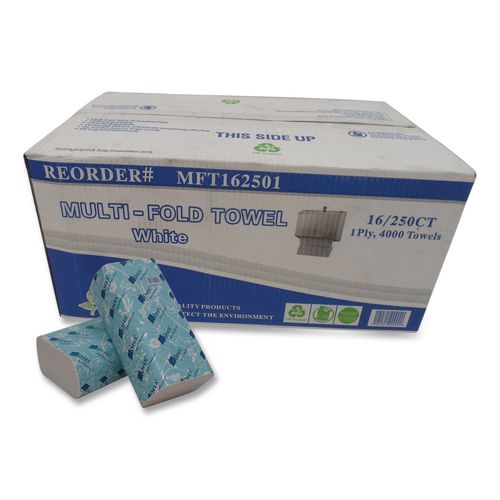 Recycled Multifold Paper Towels, 1-ply, 9.1 X 9.1, White, 250/pack, 16 Packs/carton