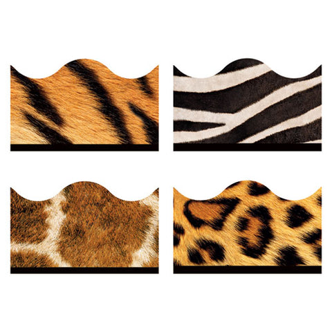 Terrific Trimmers Print Board Trim, 48-piece Set, Assorted Animal Prints, 2.25" X 39", Assorted Colors