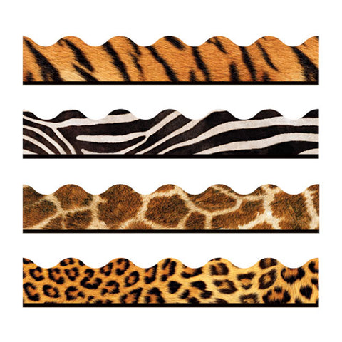 Terrific Trimmers Print Board Trim, 48-piece Set, Assorted Animal Prints, 2.25" X 39", Assorted Colors