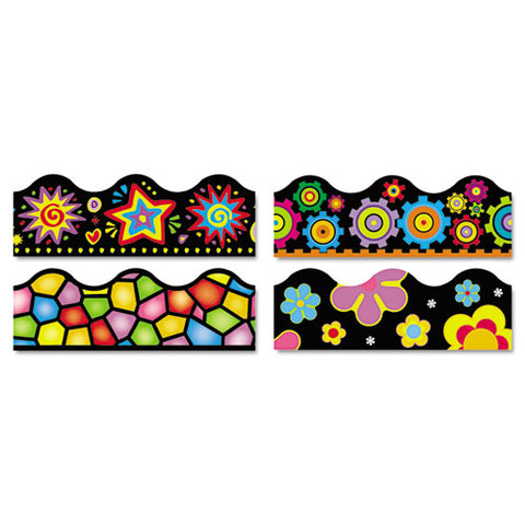 Terrific Trimmers Variety Set Board Trim, Assorted Brights On Blacks, 2.25" X 39", Assorted Colors, 48/set